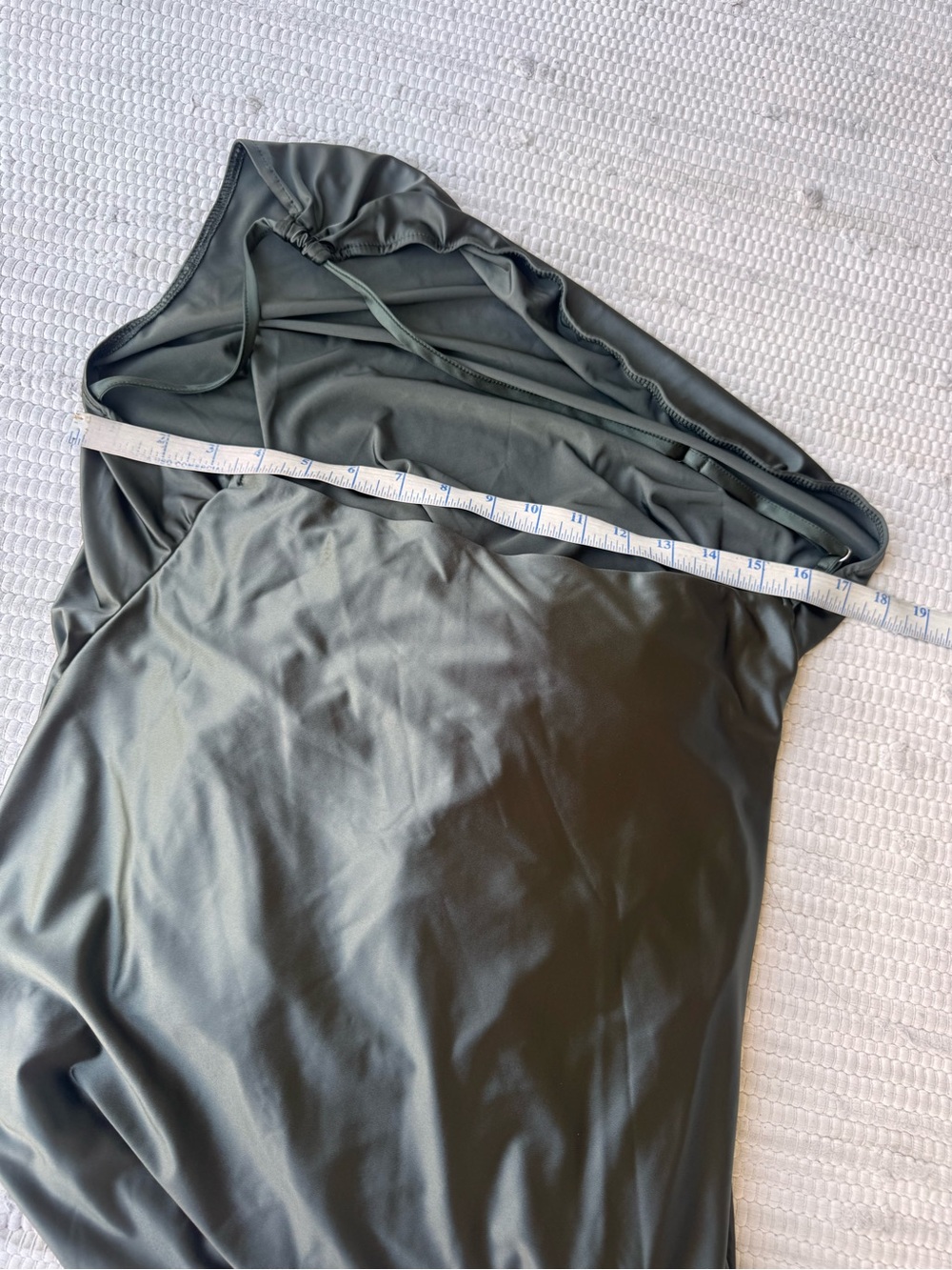 Olive Green One Shoulder Satin Maxi Dress High Slit Formal Evening XL M - Picture 14 of 16